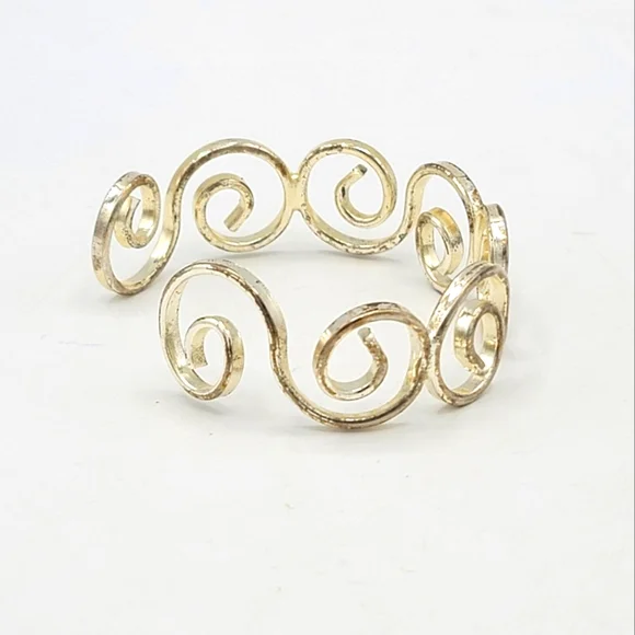 Best Silver tone Scroll Coil Curl Curlicue Whorl Spiral Cuff Bangle Bracelet Vtg - Picture 5 of 6
